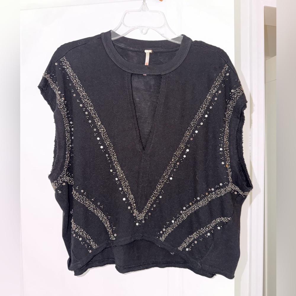 Free People Embellished Black Women's Top